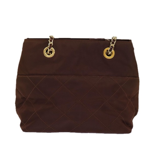 PRADA Chain Shoulder Bag Nylon Brown Gold Auth 85466 - Picture 2 of 16